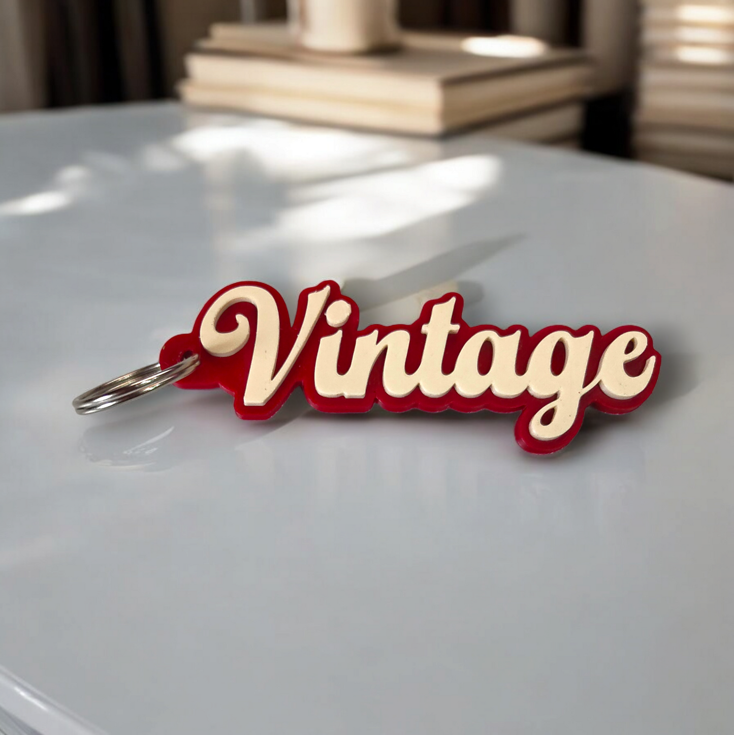 leutelhanger met naam vintage retro rood ivoor