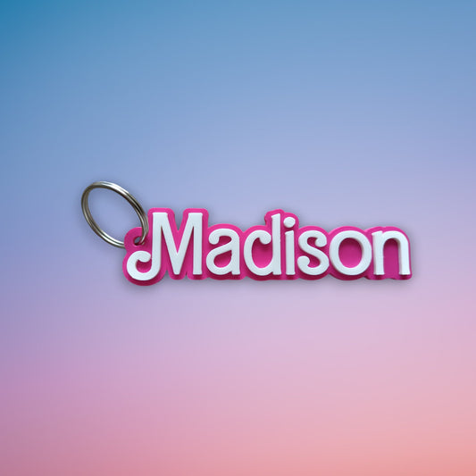 barbie sleutelhanger met naam  roze wit